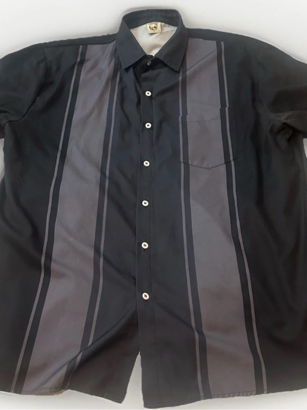 Men's Black & Gray Vertical Stripe Casual Button-Down Shirt